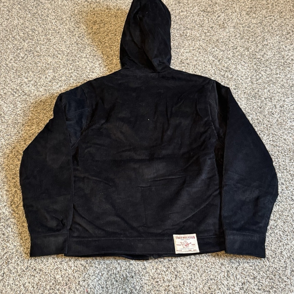 True Religion Hooded Vintage Corduroy Jet Black Jacket Zip Mens Size Medium NWT - Picture 5 of 6